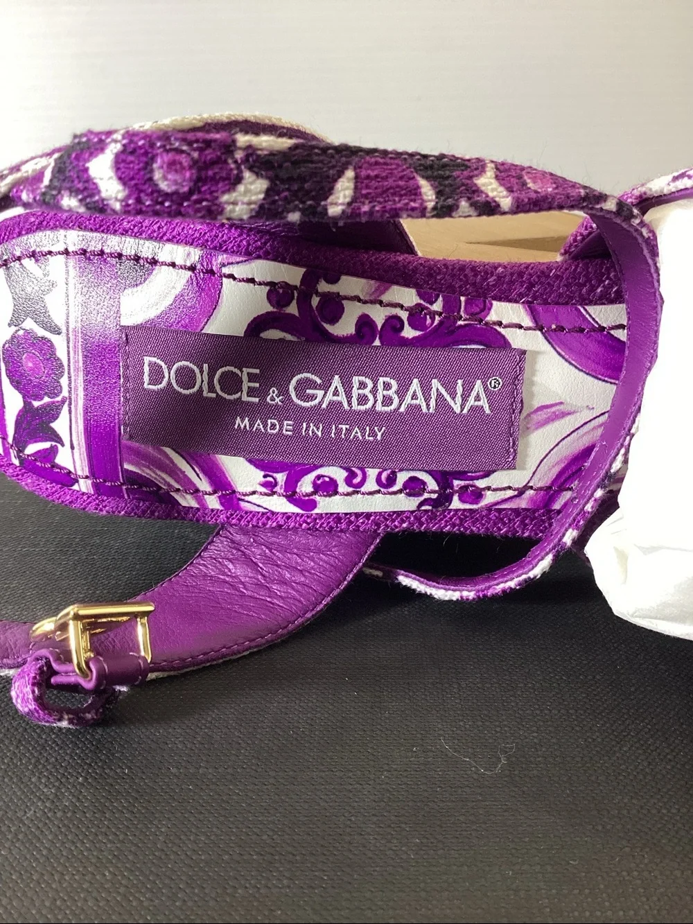 Dolce & Gabbana Purple Floral Platform Sandal with Wood Block Heel